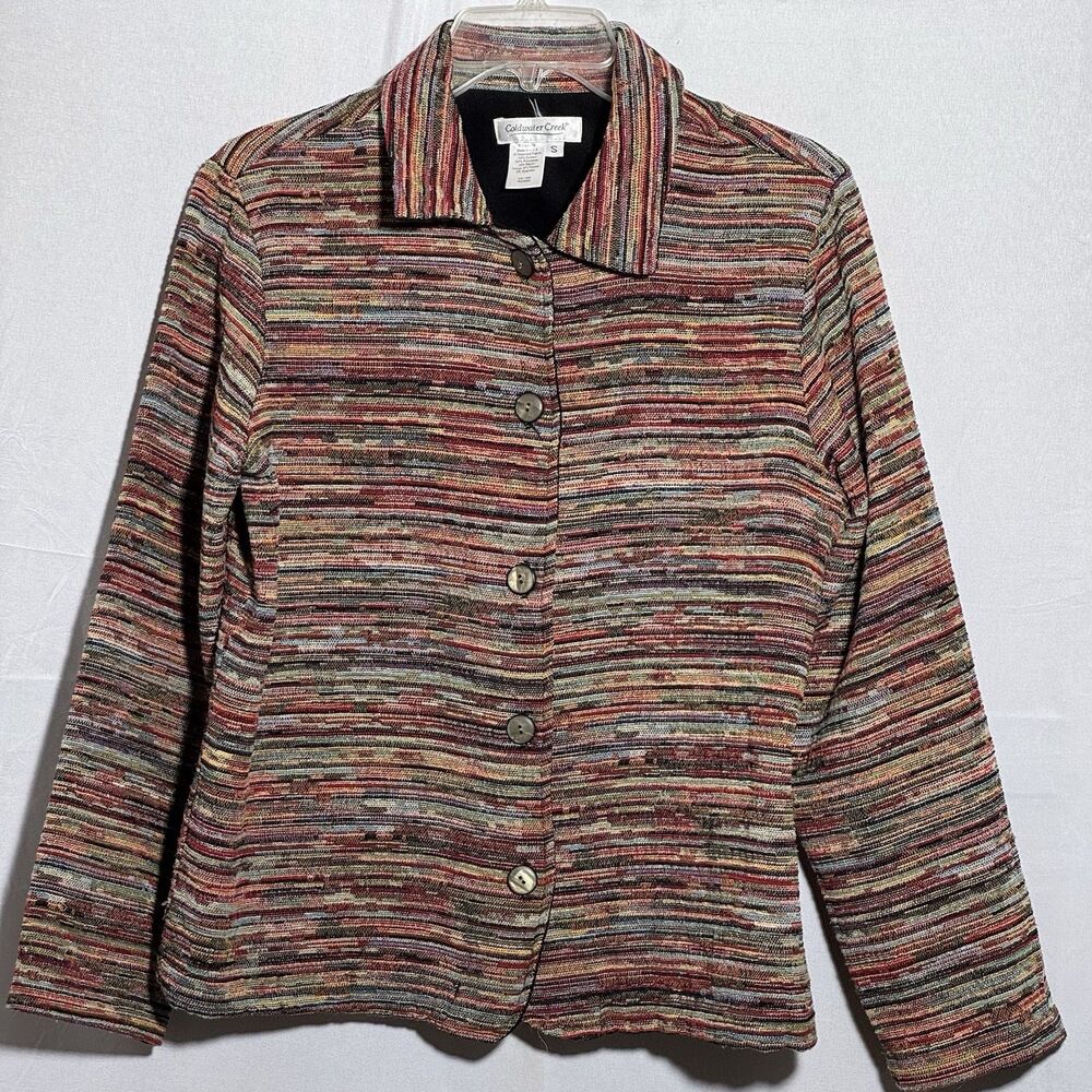 Coldwater Creek Womens Small Multicolor Woven Striped Button Front Jacket